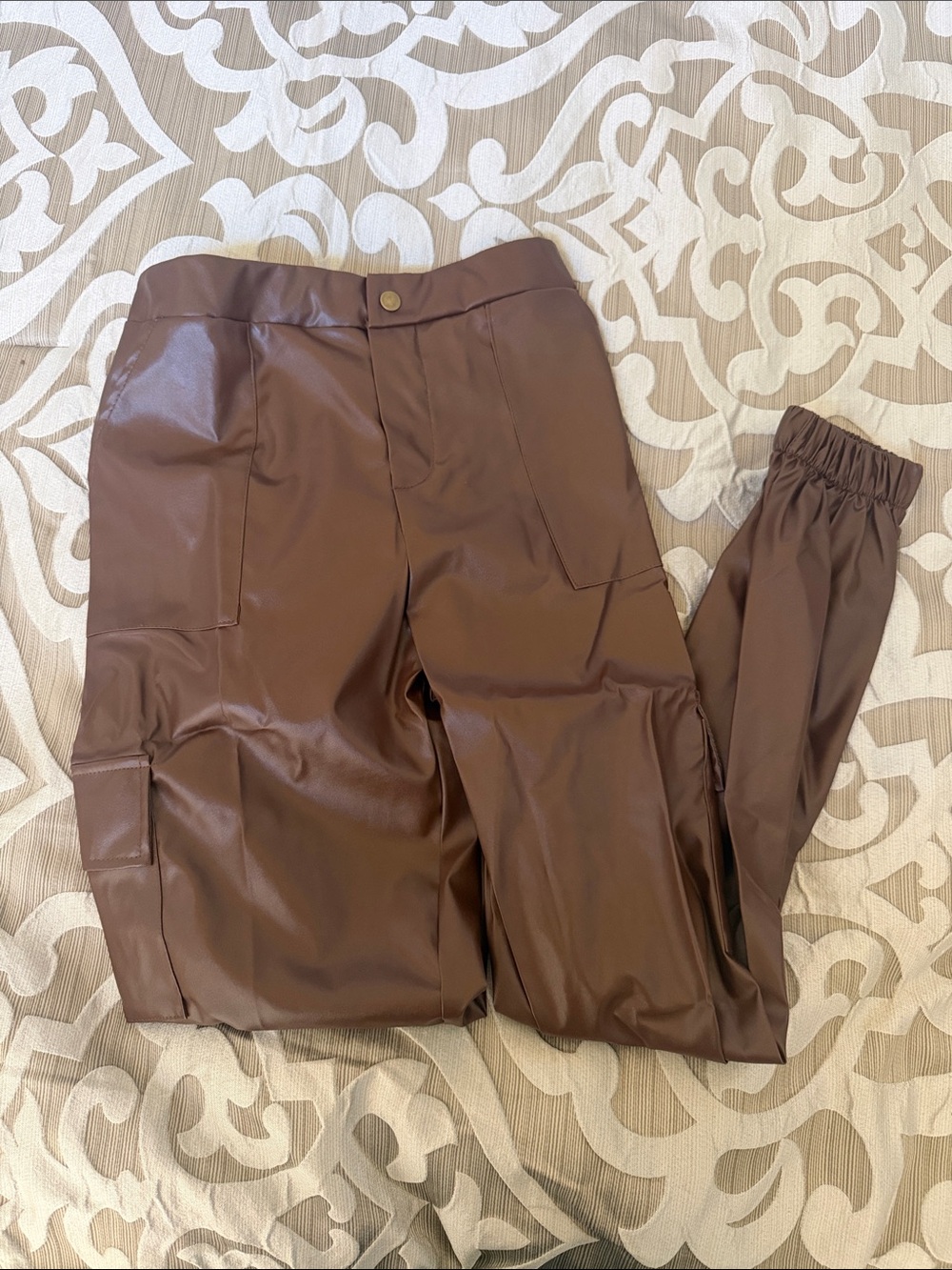 Amazon Brown Faux Leather Cargo Joggers